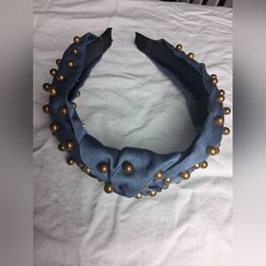 Navy Blue Headband with Bronze Beads